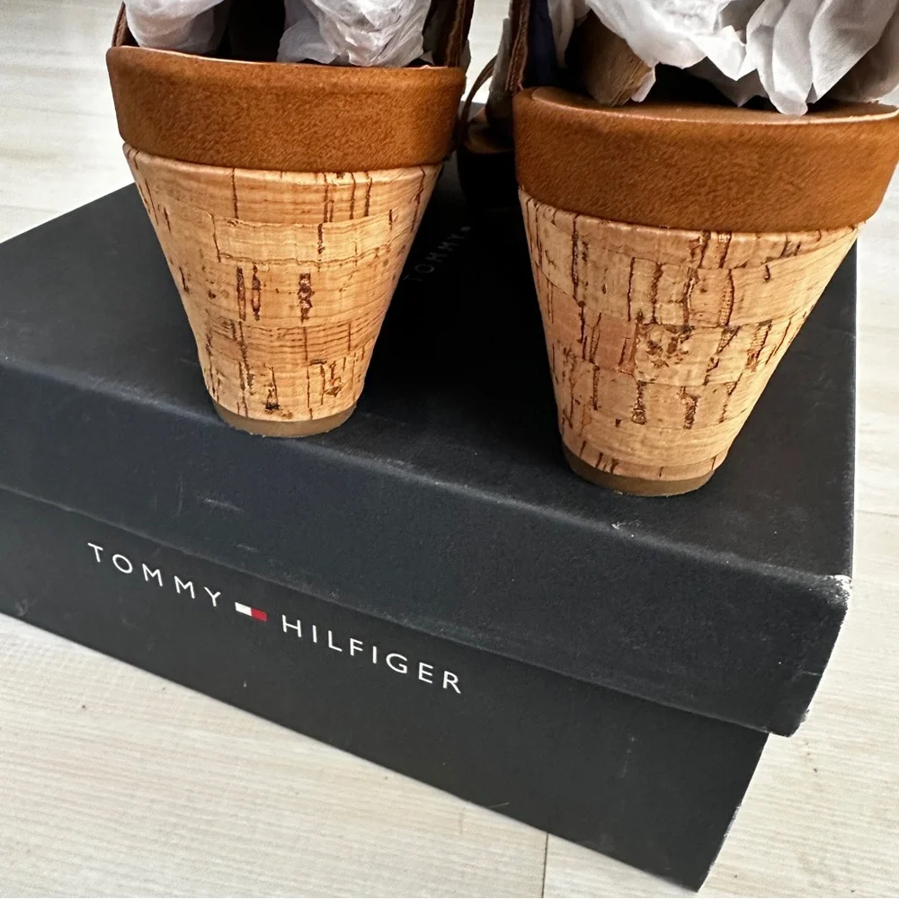 Like New Tommy Hilfiger Tan Cork Wedge Jenesis Sandals, 7.5